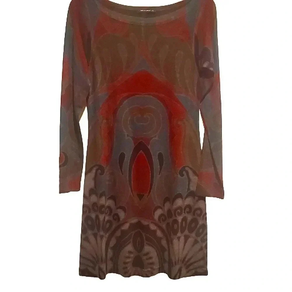 NALLY & Mille patterned on red long sleeve sweater dress Size Small